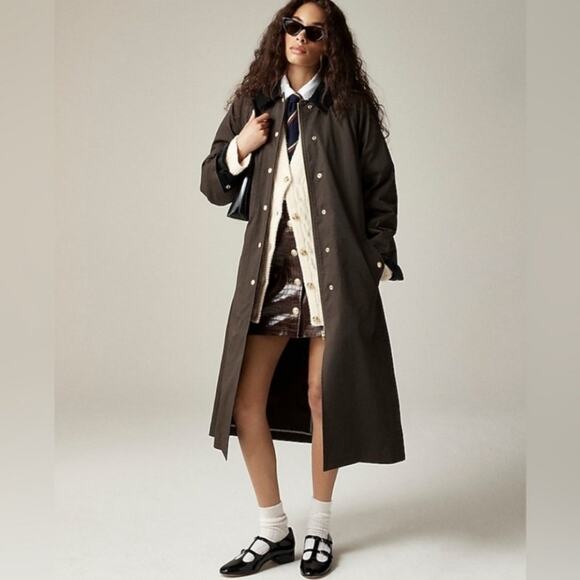 J.Crew NWT Long Barn Coat Waxed Cotton Twill Brown XS Petite Removable Vest - Picture 1 of 16